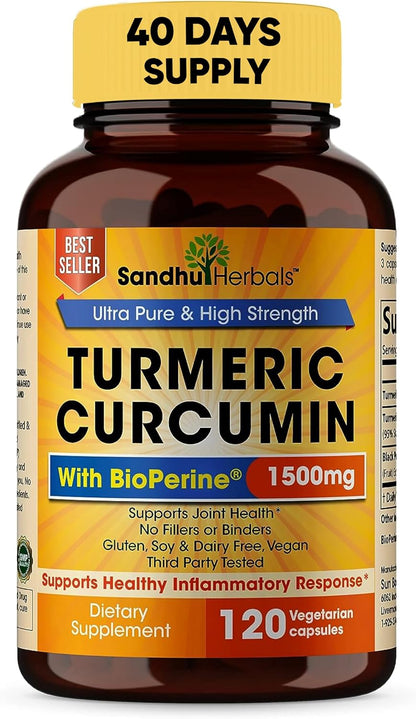 Sandhu Herbals Zinc 30 mg and Organic Turmeric Curcumin with Bioperine Black Pepper Extract | Supports Healthy Skin, Immune System, Joint & Healthy Inflammatory Support | Non-GMO, Made in USA