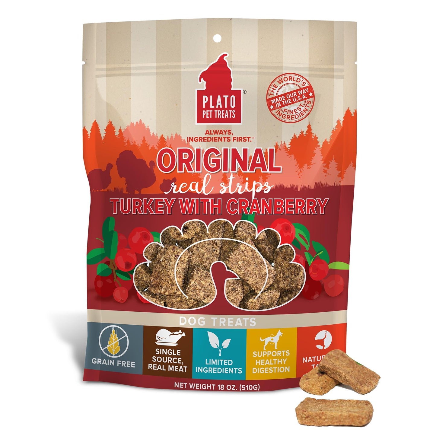 Plato Real Strips Salmon Recipe Dog Treats, Air-Dried High-Protein Soft Strips, Omega-Rich Skin & Coat Support, 18 oz