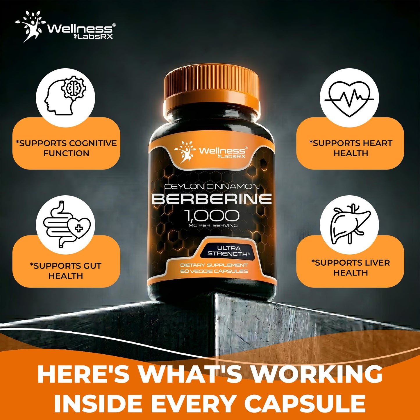 WELLNESS LABSRX Berberine 1,000mg - Third-Party Tested Berberine Supplement HCL with Ceylon Cinnamon, Black Pepper Extract and Apple Cider Vinegar, Heart Support Capsules - 240 Capsules - Pack of 2