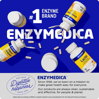 Enzymedica GlutenEase - Digestive Enzyme Supplement for Women & Men, Gluten & Casein Sensitivity Support, Enzymes for Digestion & Gut Health, Helps Gas & Bloating - 60 Caps