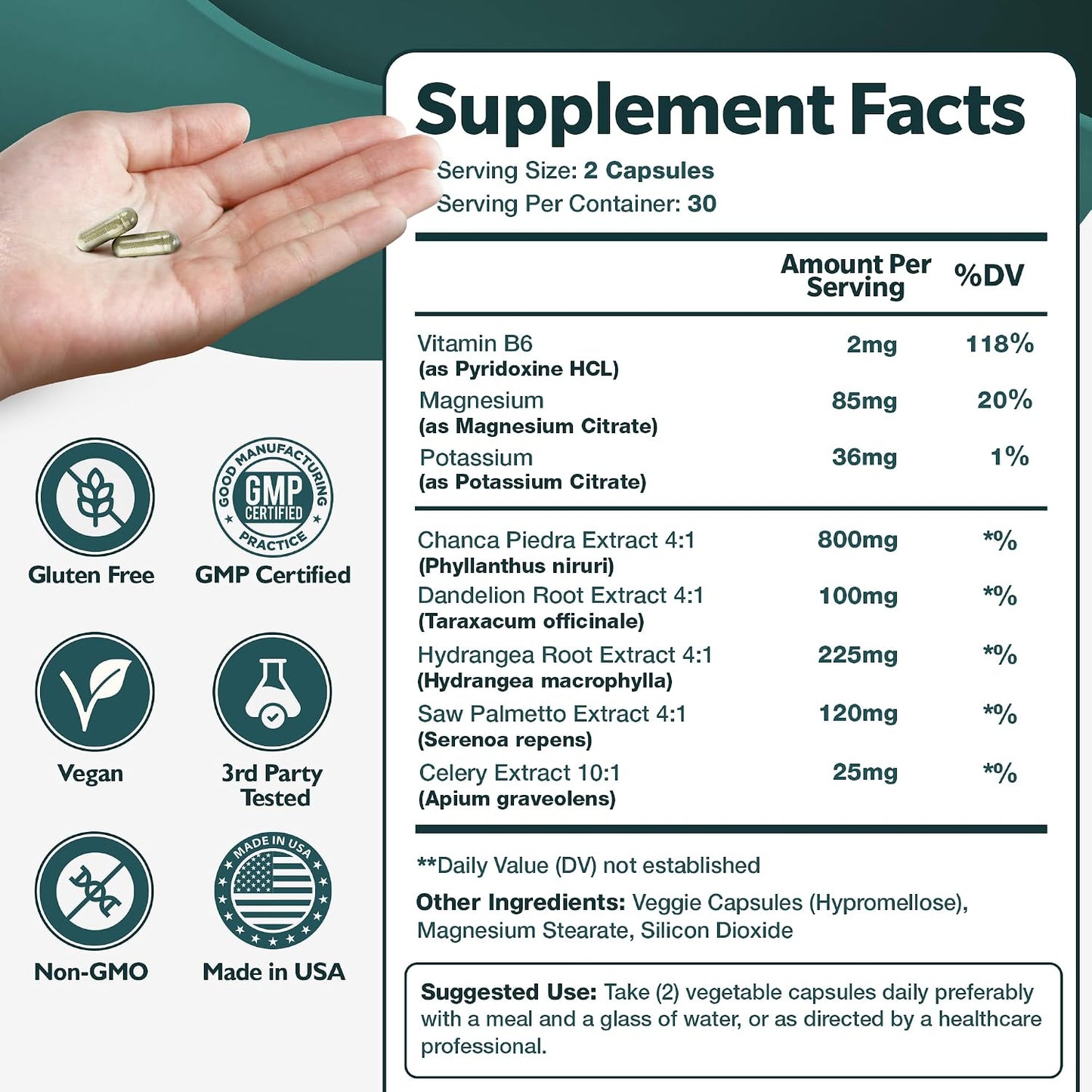 Happee Chanca Piedra Stone Breaker Kidney & Gallbladder Cleanse – Kidney Stone Dissolver & Passage Support - High Potency Phyllanthus Niruri with Magnesium, Potassium & Herbal Blend - 60 Capsules