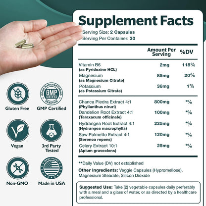 Happee Chanca Piedra Stone Breaker Kidney & Gallbladder Cleanse – Kidney Stone Dissolver & Passage Support - High Potency Phyllanthus Niruri with Magnesium, Potassium & Herbal Blend - 60 Capsules