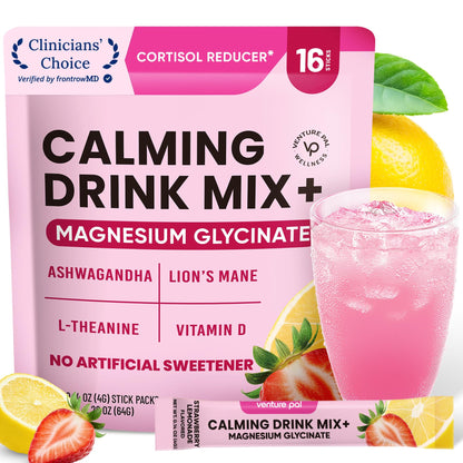 Venture Pal Calm Drink Mix, 12-in-1 Cortisol Reducer & Sleep Aid | Magnesium Glycinate, Ashwagandha, L-Theanine & Vitamin D, Calm Magnesium Powder for Relax & Focus, No Sugar, Non GMO