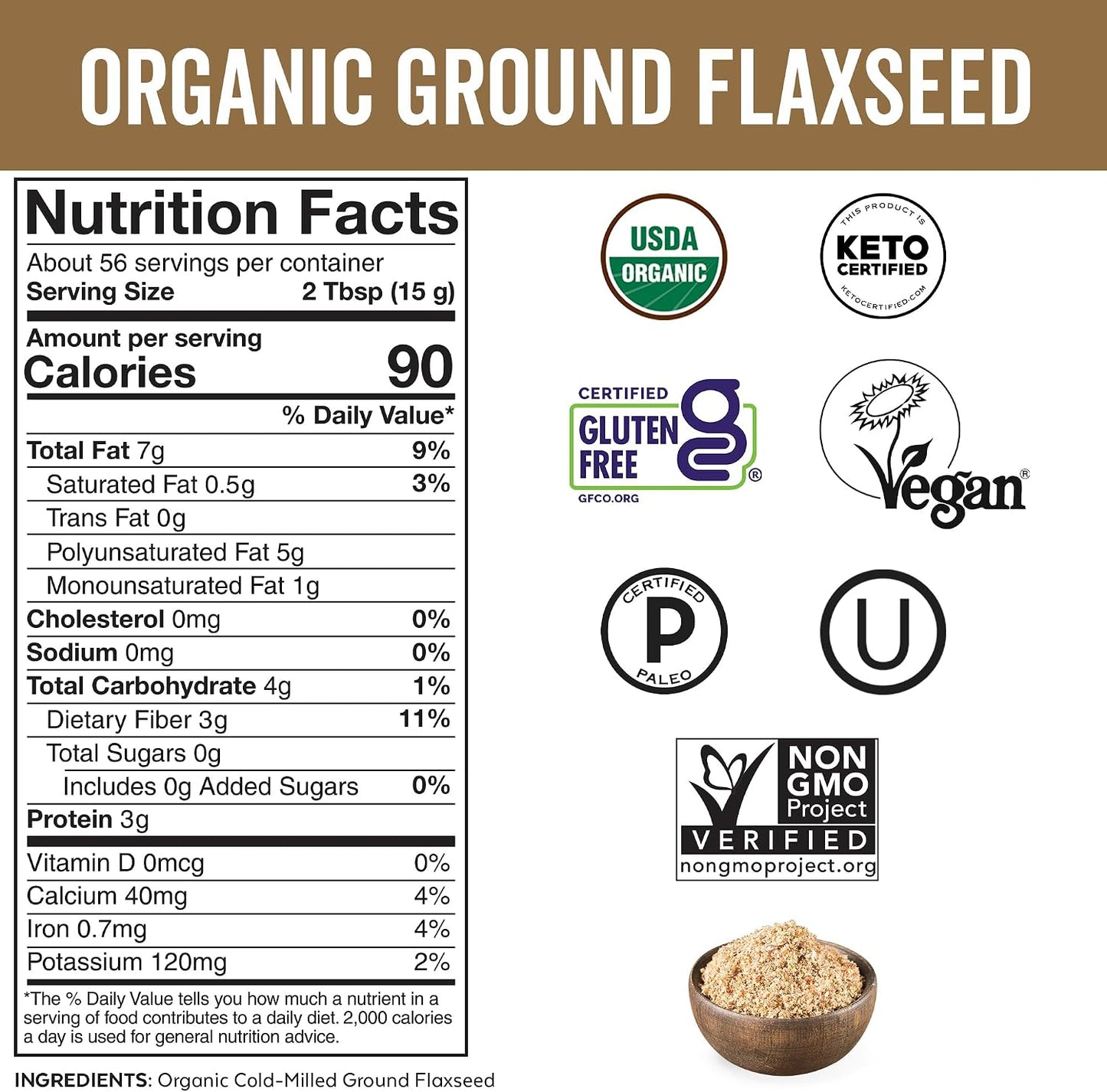 Viva Naturals Organic Ground Flaxseed - Premium Quality Plant-Based Protein and Vegan Omega 3 with Fiber, Perfect for Smoothies, Finely Milled Flaxseed 30 oz (850 g)