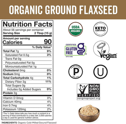 Viva Naturals Organic Ground Flaxseed - Premium Quality Plant-Based Protein and Vegan Omega 3 with Fiber, Perfect for Smoothies, Finely Milled Flaxseed 30 oz (850 g)