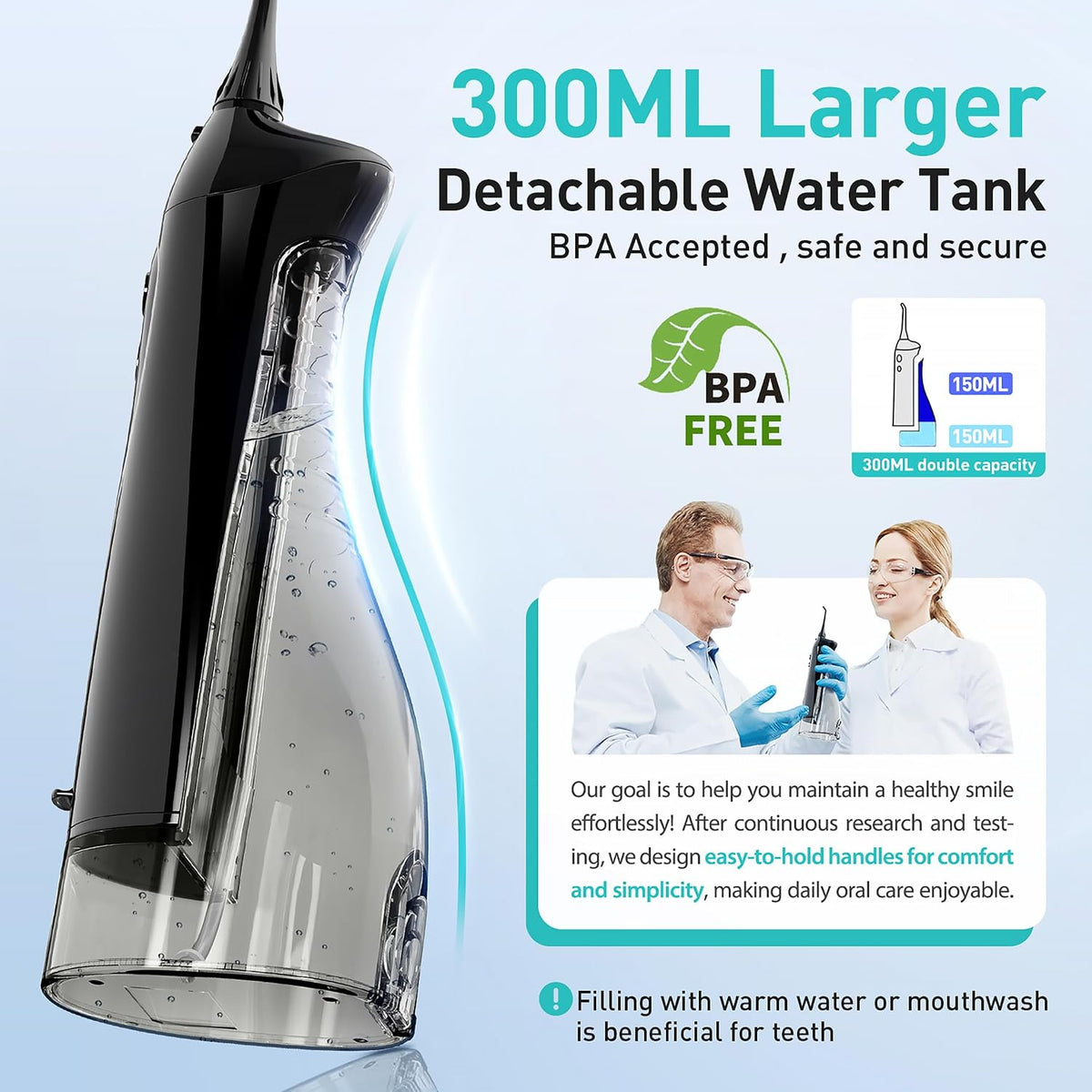 COSLUS Water Dental Flosser Teeth Pick: Portable Cordless Oral Irrigator + Whitening Water Flosser Replacement Tips with 60 Pcs Mint Refills: Compatible with C20 (F5020E) & E40 (WFP14)