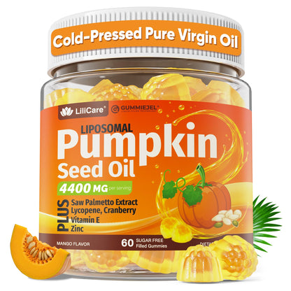 Pumpkin Seed Oil Gummies 4400mg with Saw Palmetto, GLP-1 Friendly, Cranberry, Lycopene, Vitamin E, Zinc, Cold Pressed, Pure Virgin Pumpkin Seed Oil with Essential Fatty Acid for Women & Men, 60 Count