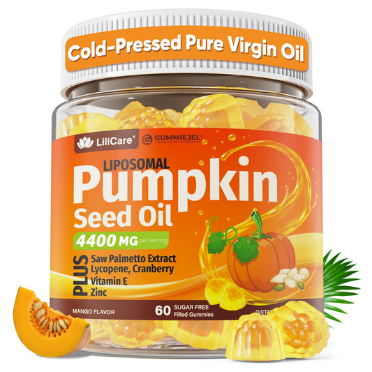 Pumpkin Seed Oil Gummies 4400mg with Saw Palmetto, GLP-1 Friendly, Cranberry, Lycopene, Vitamin E, Zinc, Cold Pressed, Pure Virgin Pumpkin Seed Oil with Essential Fatty Acid for Women & Men, 60 Count