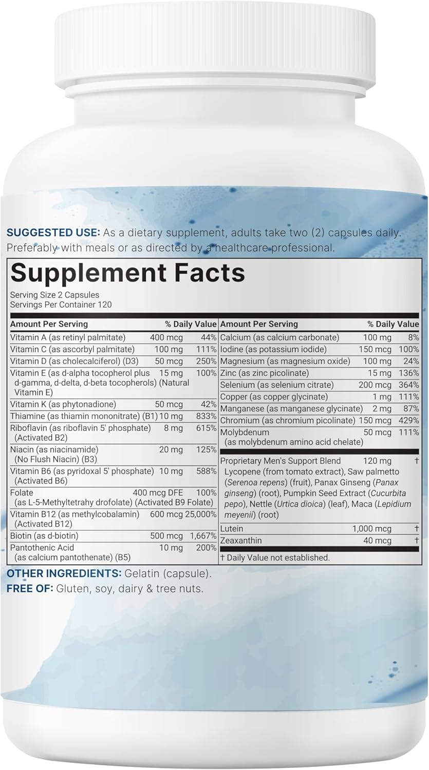 Micro Ingredients Pure Methylated Multivitamin for Men, 240 Capsules | 30 Essential Nutrients with Activated B Complex & Methylfolate + Saw Palmetto, Ginseng, Maca, Lycopene, Vitamin D3 & Zinc