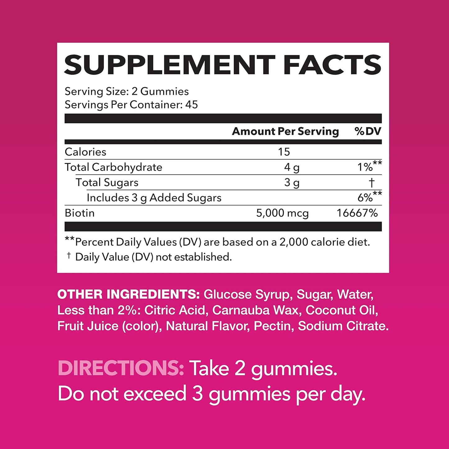 Biotin Gummies 5000mcg Per Serving for Hair, Skin & Nails, Strawberry, 90ct | Non-GMO and Gluten Free 5000mcg Biotin Gummies for Women and Men, GLP-1 Nutritional Support for Hair Health, 45 Servings