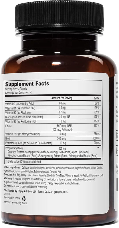 Energy | Complimentary Formula w/Botanically Sourced Caffeine | Complete B-Complex & Energy Supportive Herbs