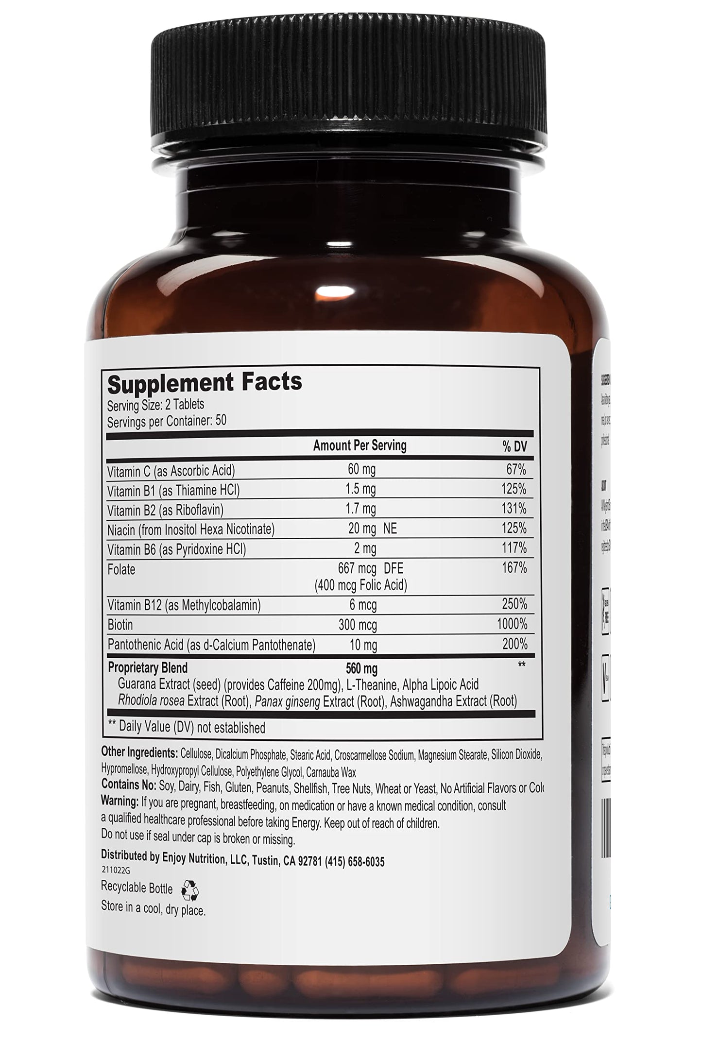 Energy | Complimentary Formula w/Botanically Sourced Caffeine | Complete B-Complex & Energy Supportive Herbs