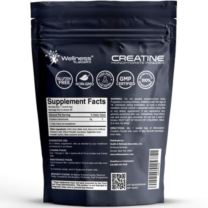 WELLNESS LABSRX Creatine Monohydrate Powder Sachets 300g – Fruit Punch Flavor Micronized Creatine Powder Supplement, Creatine for Women and Men, Supports Strength, Energy, Performance - 60 Servings