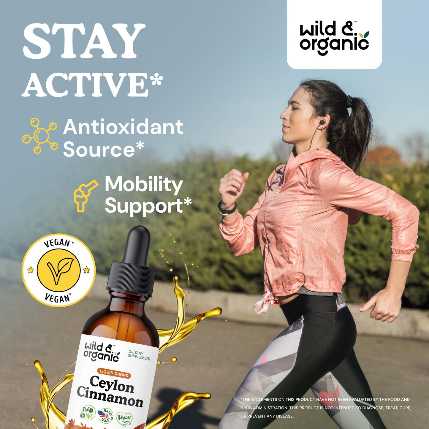 Wild & Organic Ceylon Cinnamon Supplements 500mg - Antioxidant Support - Ceylon Cinnamon Drops - Add to Tea Liquid Extract - Cinnamomum Verum Bark - Unflavored, Sugar & Alcohol-Free Tincture - 4 fl oz