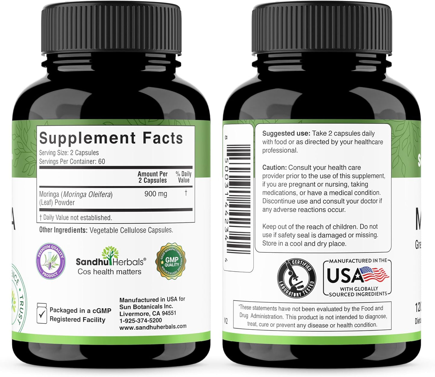 SANDHUHERBALS Moringa Capsules (120 Count) & Liquid Zinc Drops (4 Fl Oz) | Supports Immune, Gut & Skin Health
