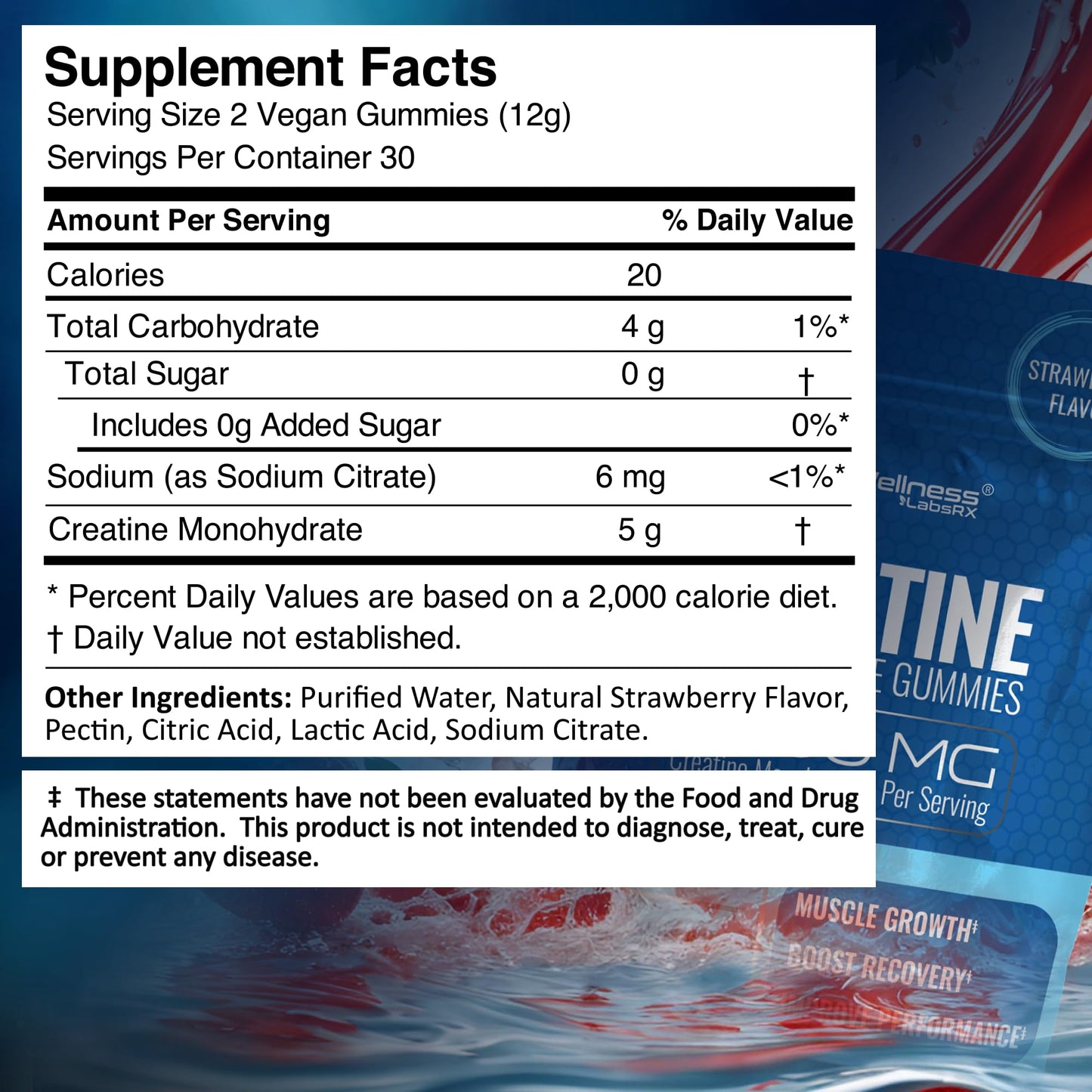 Creatine Gummies 5000mg, 30 Servings Creatine Monohydrate Gummies - Third-Party Tested Creatine for Women, Strawberry Flavor Creatine for Men, Muscle Growth, Strength, and Recovery - Pack of 1