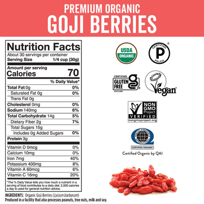 Viva Naturals Organic Dried Goji Berries, 1 lb (454 g) – Non-GMO, Vegan Wolfberries, Perfect for Goji Berry Tea, Smoothies, Baking & Snacking