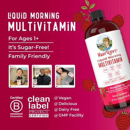 MARYRUTH'S Liquid Morning Multivitamin for Women, Men & Kids | Vitamin A C D E B6 B12 Biotin Zinc | Beauty | Vegan | Non-GMO | Gluten Free | 32 Servings