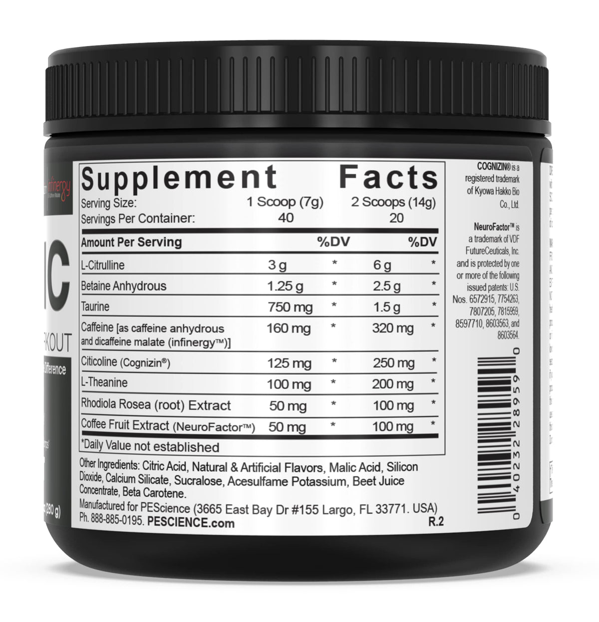 PEScience Prolific Pre Workout Powder, Sour Peach Candy, 40 Scoop, Energy Supplement