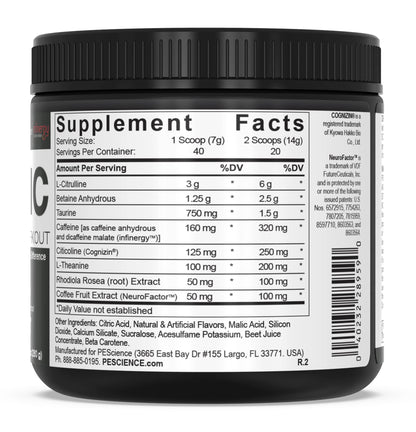 PEScience Prolific Pre Workout Powder, Sour Peach Candy, 40 Scoop, Energy Supplement
