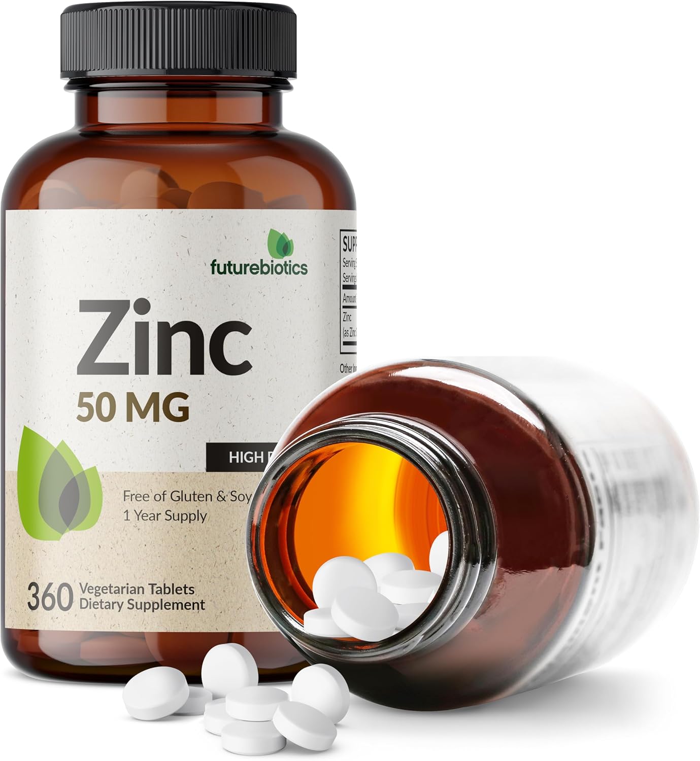 Futurebiotics Zinc 50 MG High Potency, 1 Year Supply - Non-GMO 360 Vegetarian Tablets
