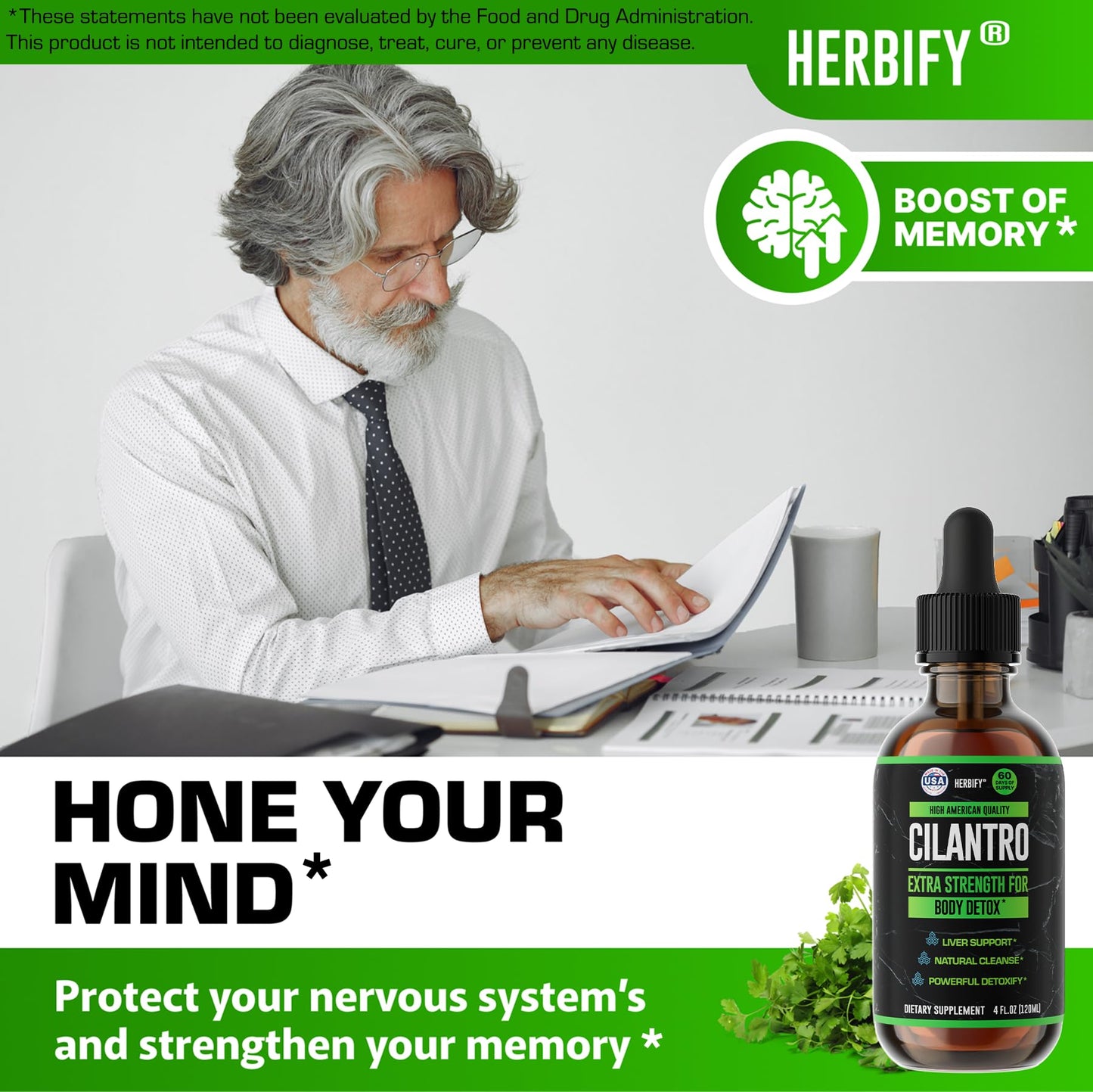 HERBIFY Cilantro Tincture - Herbal Cilantro Supplement for Detox - Rich Source of Antioxidants - Supports Heart and Body Cleanse - Made in USA - Cilantro Extract 4 Fl Oz
