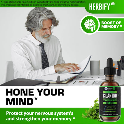 HERBIFY Cilantro Tincture - Herbal Cilantro Supplement for Detox - Rich Source of Antioxidants - Supports Heart and Body Cleanse - Made in USA - Cilantro Extract 4 Fl Oz