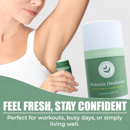 Probiotic Deodorant Stick, Aluminum-Free, Baking Soda-Free, Unscented