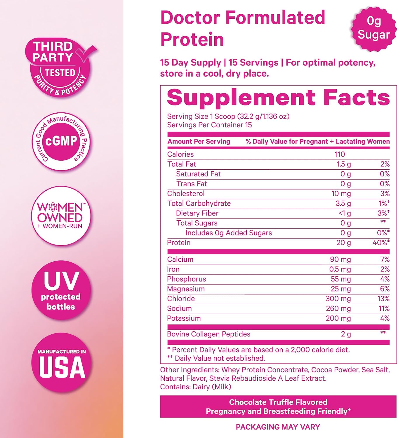 Pink Stork Pregnancy & Postpartum Protein Powder for Women, 20g Whey & Collagen, Prenatal & Breastfeeding Protein Shake Mix for Energy, Recovery & Hydration, Chocolate, 15 Servings