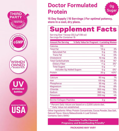 Pink Stork Pregnancy & Postpartum Protein Powder for Women, 20g Whey & Collagen, Prenatal & Breastfeeding Protein Shake Mix for Energy, Recovery & Hydration, Chocolate, 15 Servings