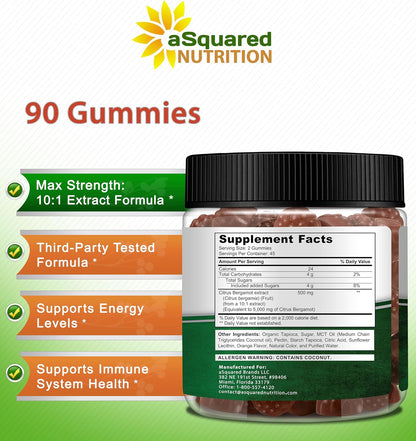 aSquared Nutrition Citrus Bergamot Gummies - Citrus Bergamot Extract Supplement 500mg Per Serving - Pure Gummy Alternative to Capsules & Pills
