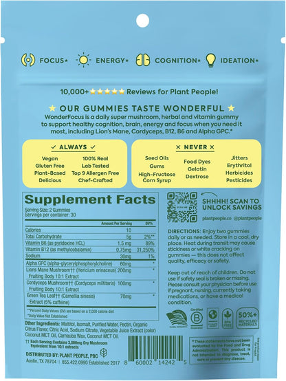 Plant People WonderFocus Mushroom Gummies with Lion’s Mane & Cordyceps 60ct