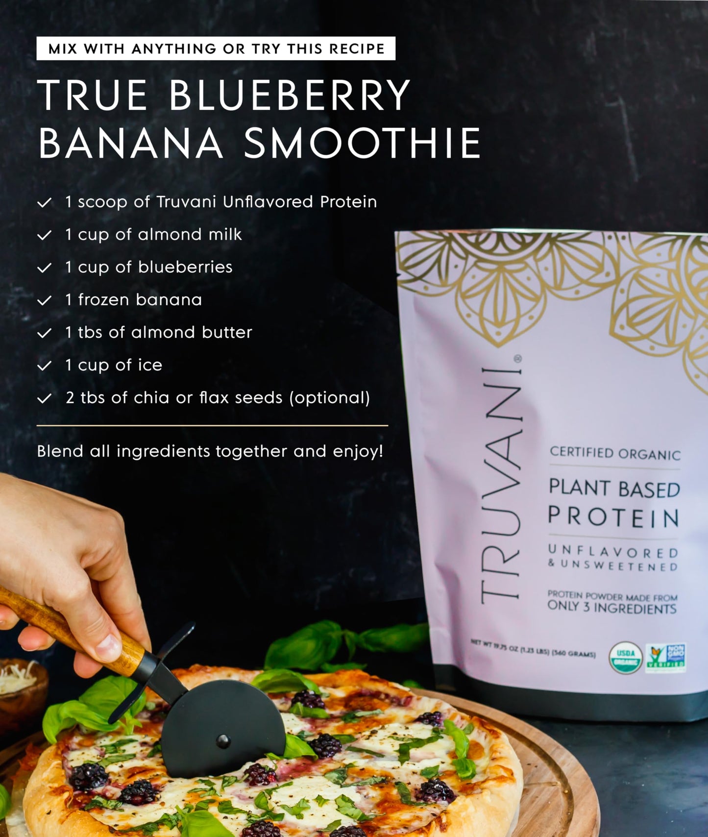 Truvani Organic Plant Based Protein Powder | Vanilla | 18 Servings | Vegan | 20g Pea Protein | Keto | Gluten & Dairy Free | Low Carb | No Added Sugar