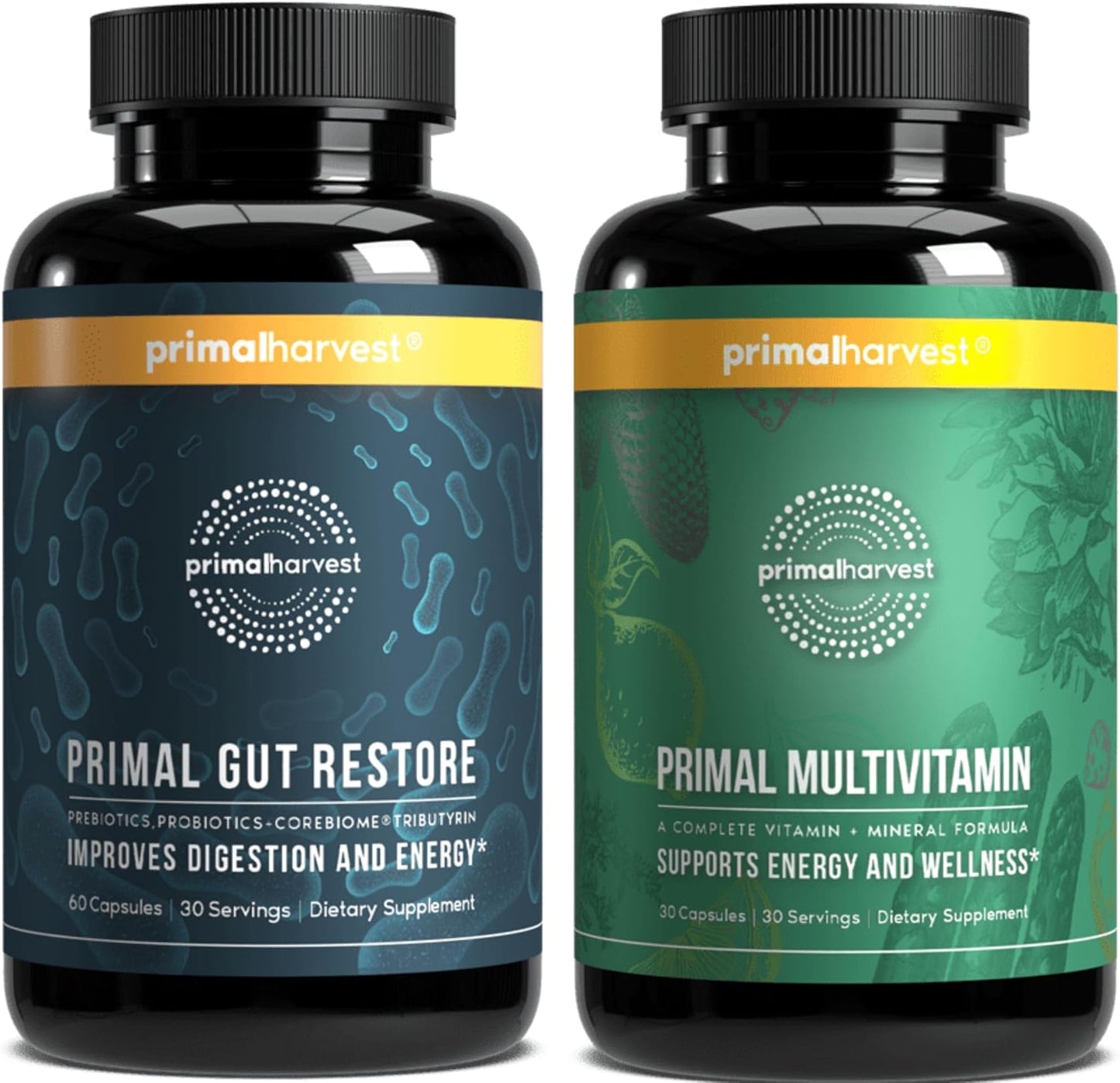 Primal Harvest Gut Restore & Multivitamin Supplements for Women and Men Multi Vitamin Capsules and Colon Cleanse Pills Bundle