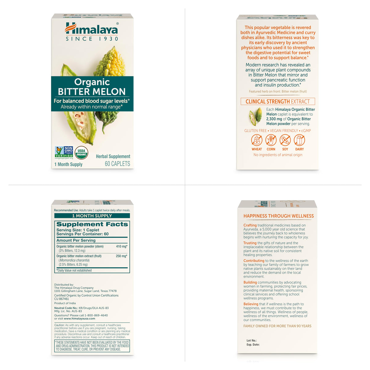 Himalaya USDA Organic Bitter Melon Capsules, 660 mg, 60 Caplets