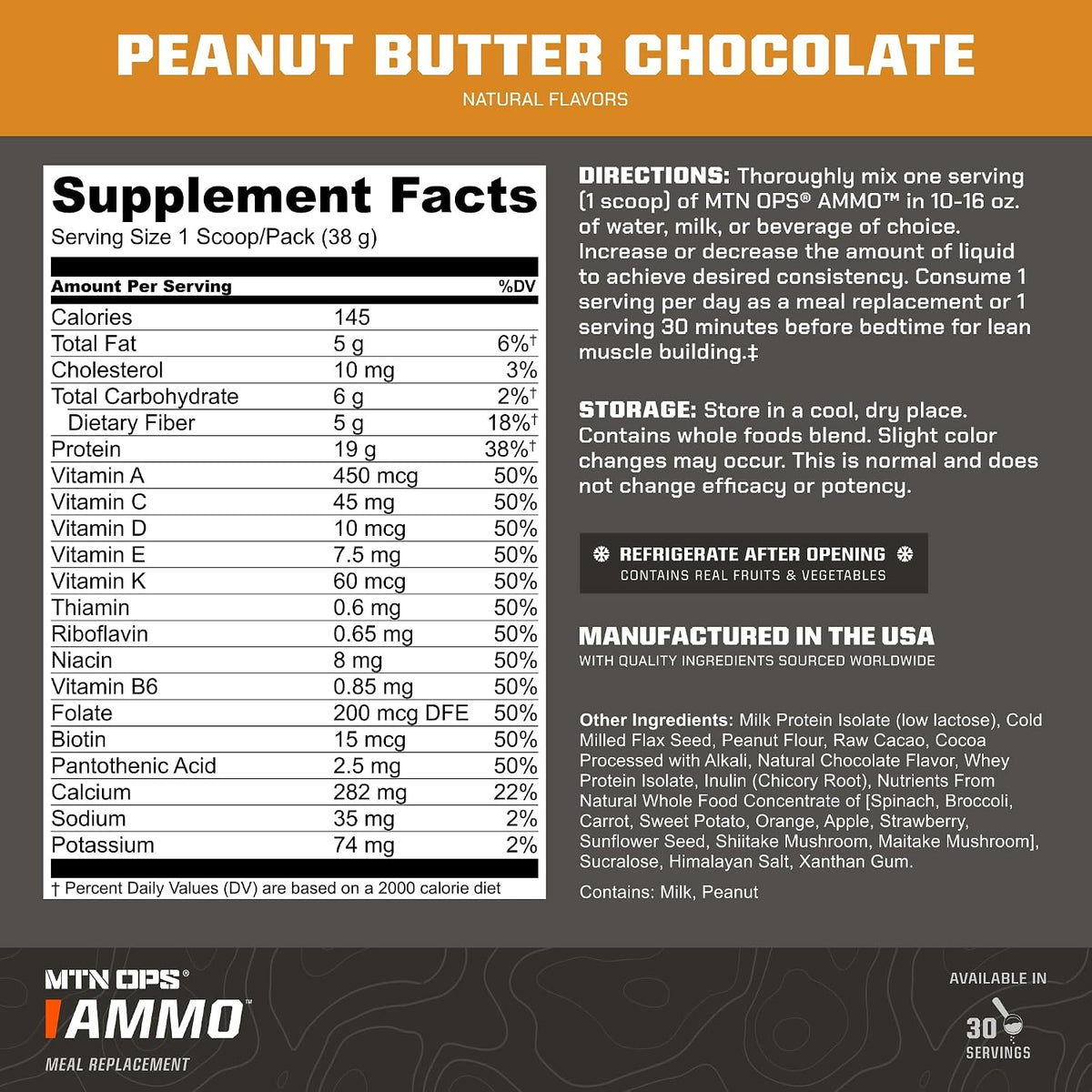 MTN OPS Ammo Meal Replacement Protein Powder, Peanut Butter Chocolate