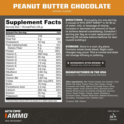 MTN OPS Ammo Meal Replacement Protein Powder, Peanut Butter Chocolate