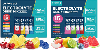 Venture Pal High Sodium Electrolyte Hydration Combo Pack | Sugar-Free Drink Mix with Sodium, Potassium & Magnesium | Keto & Vegan Friendly | Zero Calories | 32 Sticks