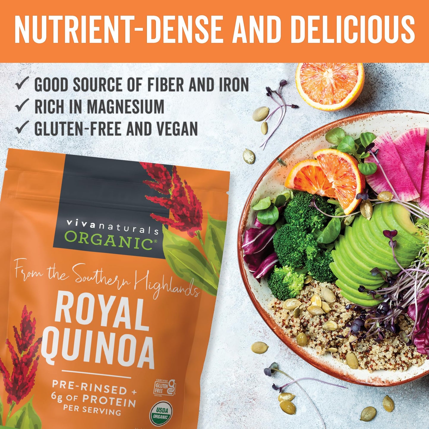 Viva Naturals Organic Quinoa, 4 lb – Pre-Washed Whole Grain, Plant Protein, USDA Organic, Gluten-Free, Non-GMO, Vegan, Kosher Rice and Pasta Substitute