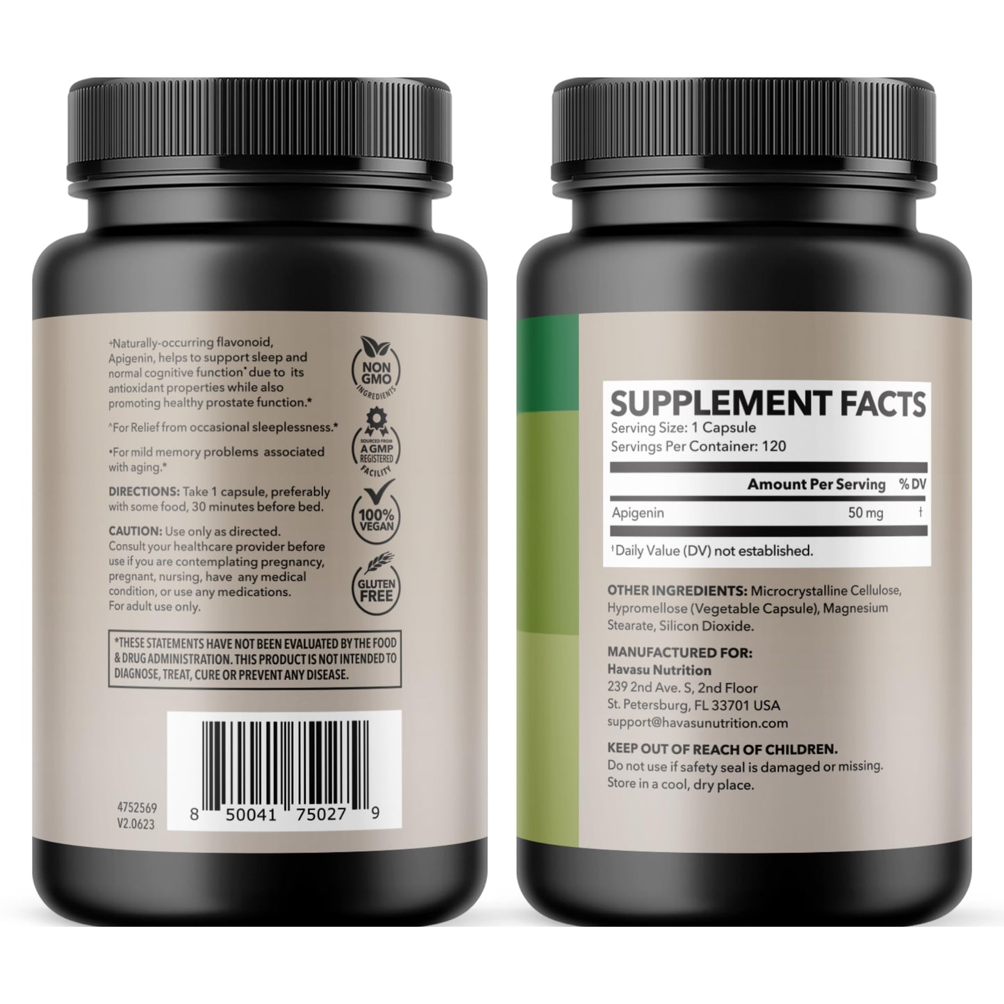 Apigenin Capsules 50mg, 60 Count, Sleep & Cognitive Support Supplement | Melatonin-Free Sleep Support, Chamomile Flavonoid for Relaxation & Cognitive Function, Vegan, Non-GMO, 2-Month Supply