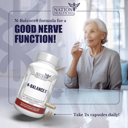N-Balance 8 | Nerve Support Supplement | ALA & R-ALA | Neuropathy Supplements with Alpha Lipoic Acid (ALA), R Alpha Lipoic Acid (R-ALA), Benfotiamine, Vitamin B12. 30 Days Supply