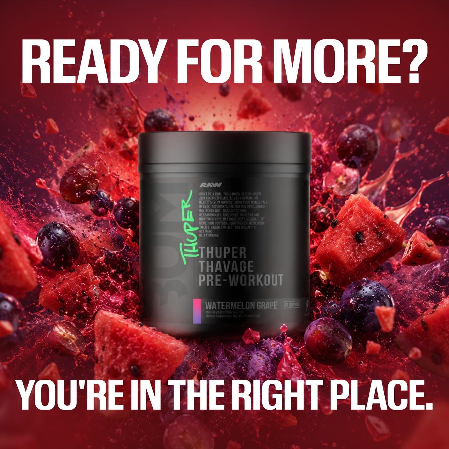 RAW Thuper Thavage Pre Workout Powder - High-Stim Preworkout with Creatine, Beta Alanine, L-Citrulline & Caffeine - Chris Bumstead Gym & Fitness Supplement for Men & Women - Watermelon Grape