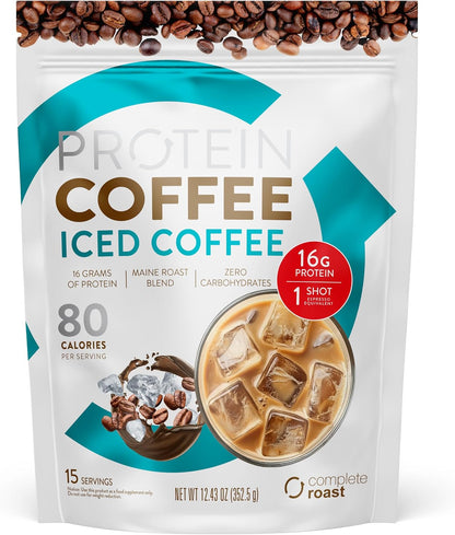 Complete Roast Iced Protein Coffee - 16g Protein, 0 Carbs, Non GMO Whey- 30 serv.