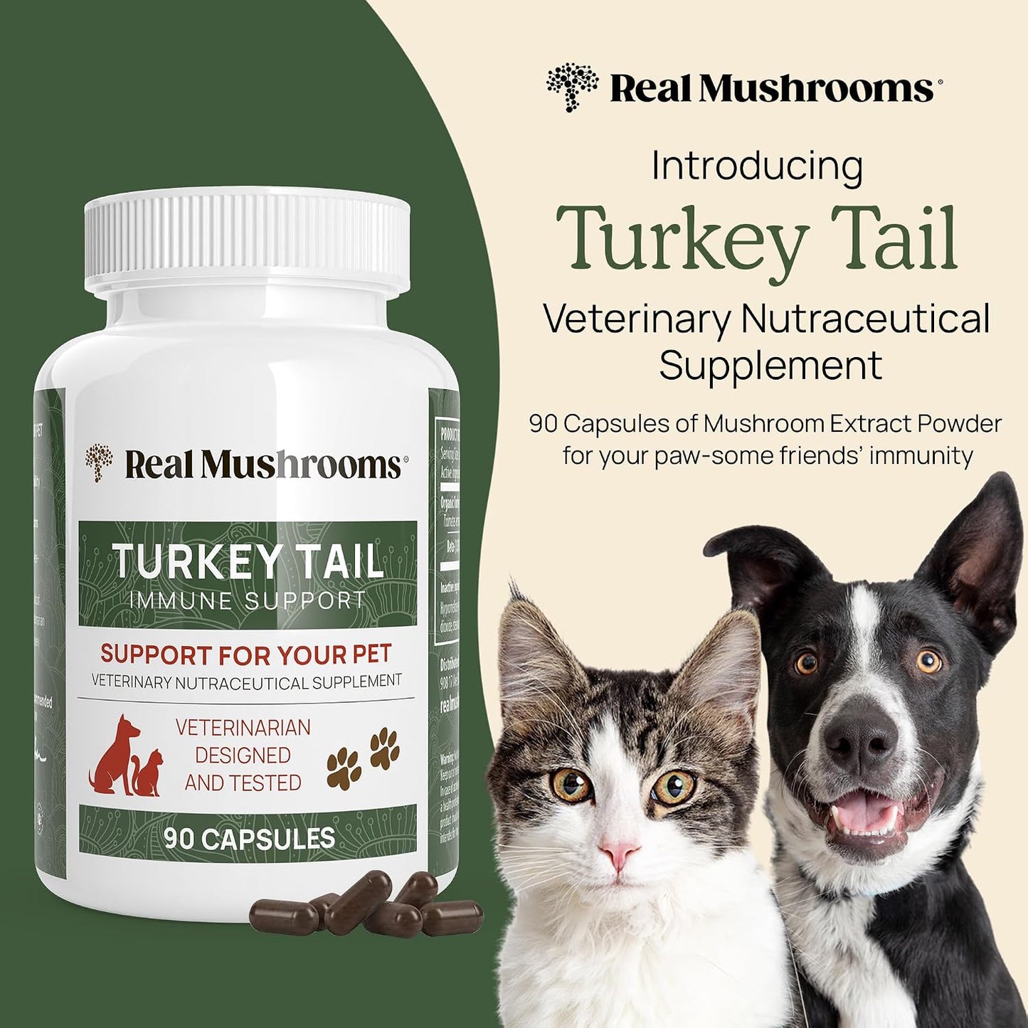 Real Mushrooms Turkey Tail for Humans & Pets - Bundle for Immune Support - Vegan, Non-GMO, Grain-Free, Gluten-Free Mushroom Extract Capsules - Verified Levels of Beta-Glucans