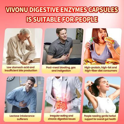 VivoNu Digestive Enzymes | 22 Enzymes with Organic Prebiotics & Probiotics | Supports Digestion* of Protein, Carbs, Fiber & Dairy | 180 Capsules