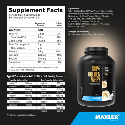 Maxler 100% Golden Whey Protein - 24g of Premium Whey Protein Powder per Serving