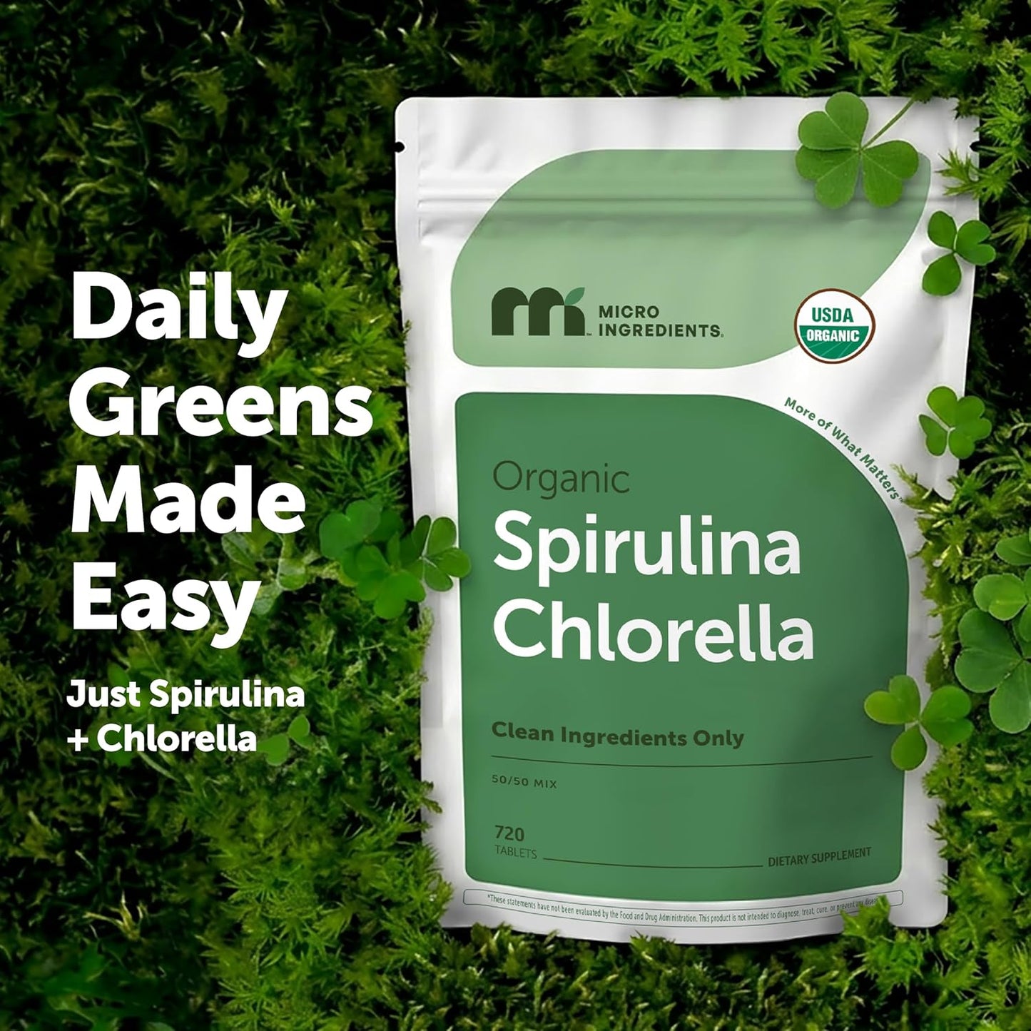 Micro Ingredients Organic Spirulina Chlorella Tablets, 720 Count | 4 Month Supply | 50/50 Algae Blend | Broken Cell Wall | Non-GMO, Filler Free