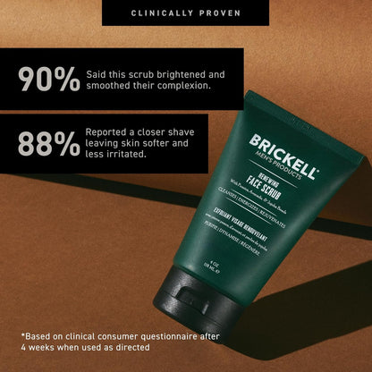 Brickell Men's Renewing Face Scrub for Men, Deep Exfoliating Facial Scrub Formulated with Pumice, Caffeine and Jojoba Beads, 4 Ounce, Scented