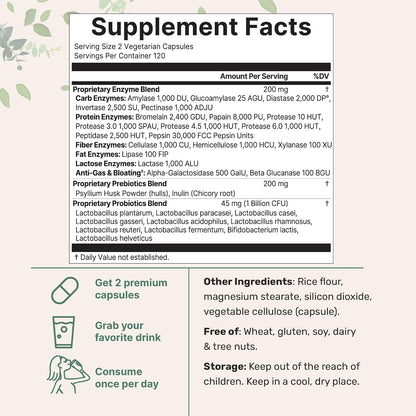 Micro Ingredients Super Enzymes with Prebiotics & Probiotics, 240 Veggie Capsules | Digestive Enzymes for Women & Men | Probiotic, Bromelain, Psyllium Husk & More | Immune & Gut Health Support*
