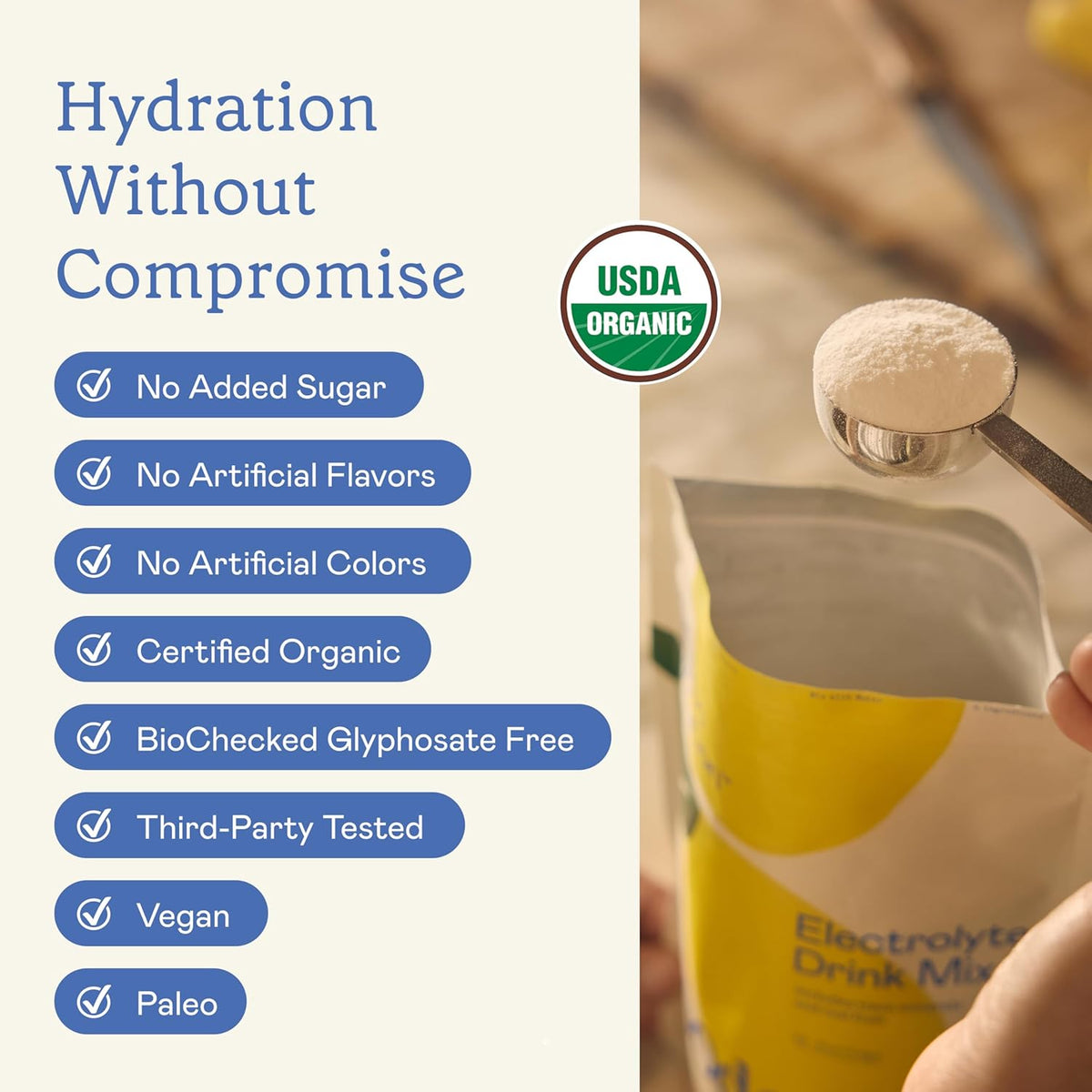 GOODONYA Organic Hydration Electrolyte Drink Mix, Certified Organic Hydration Powder, Non-GMO, Biochecked Glyphosate Free, Low Sugar, Lemonade Flavor, No Artificial Flavors,12 Stick Packs